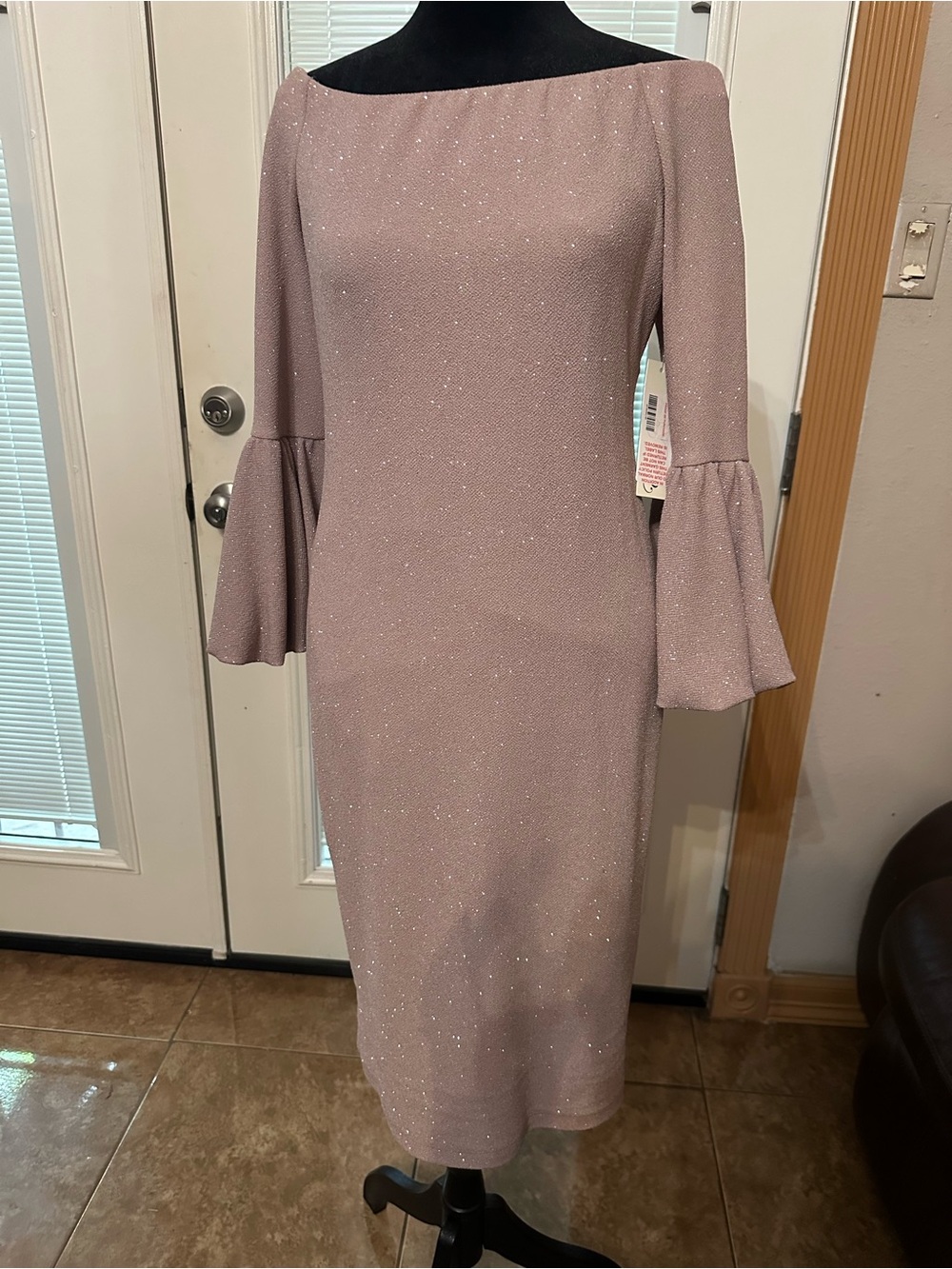 Eliza J Dusty Rose Off-Shoulder Midi Dress with Bell Sleeves